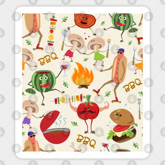 Barbecue grill party pattern Sticker by Avisnanna